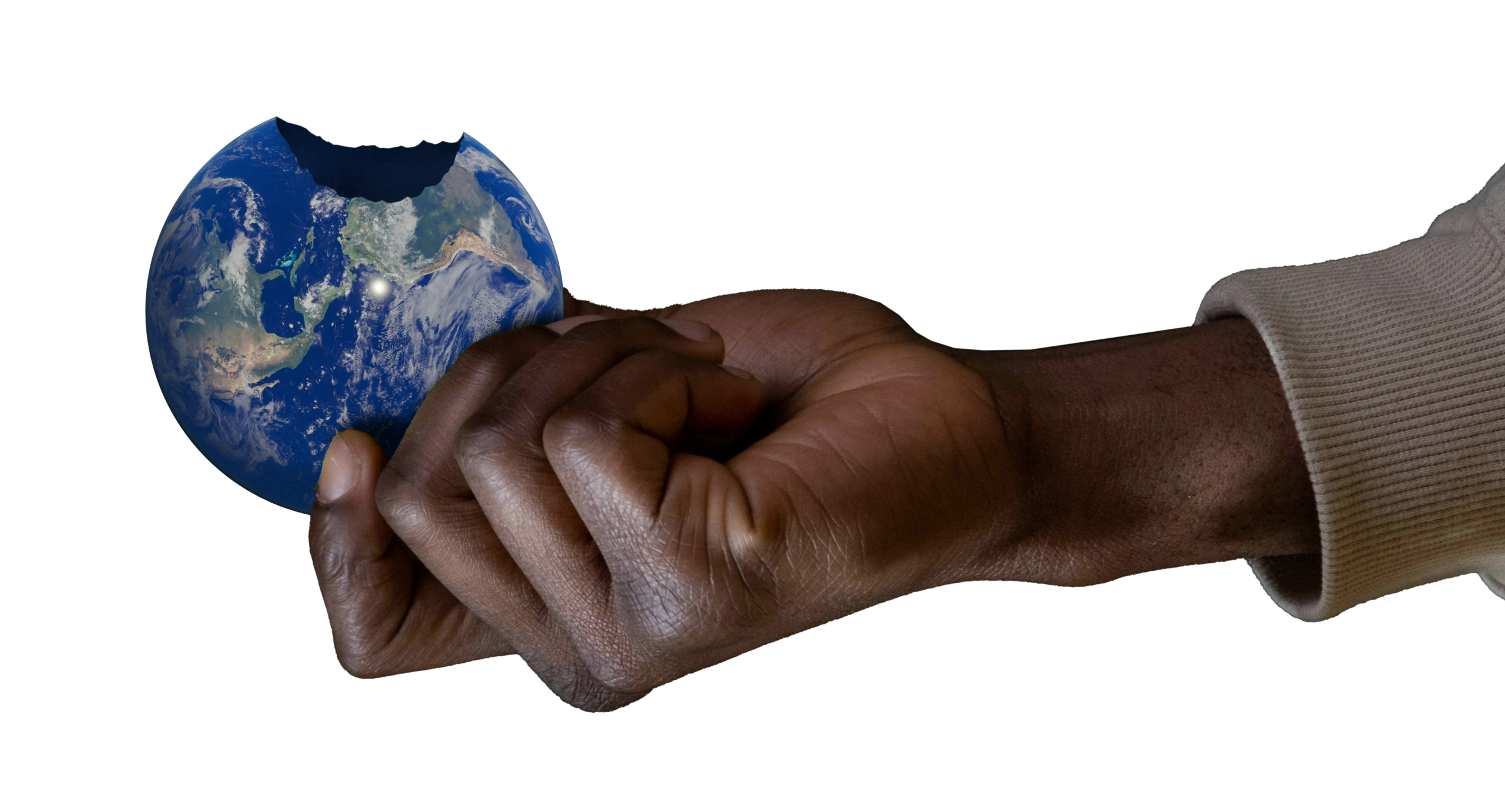 A hand holding the Earth.